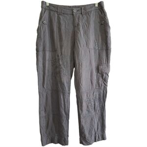 Sundance Boho Gray Embroidered Cargo Pants 4P Pockets
